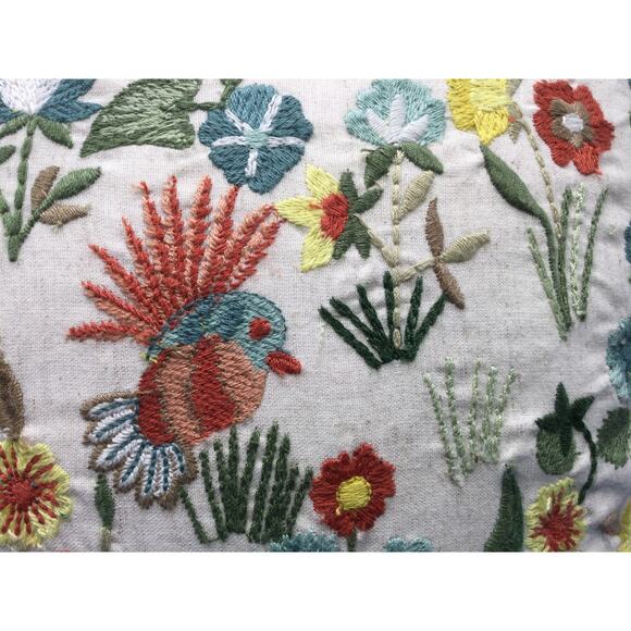 Pier One Imports Embroidered Floral Birds Throw Pillow 14 x 14 - Picture 6 of 12